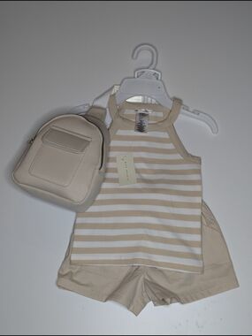 Max Studio Beige & White Striped Tank, Shorts and Mini Backpack Set